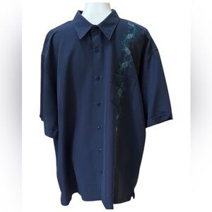 Havanera Men’s XXL Button Up Blue Teal Embroidered Panel Short Sleeve Camp Shirt